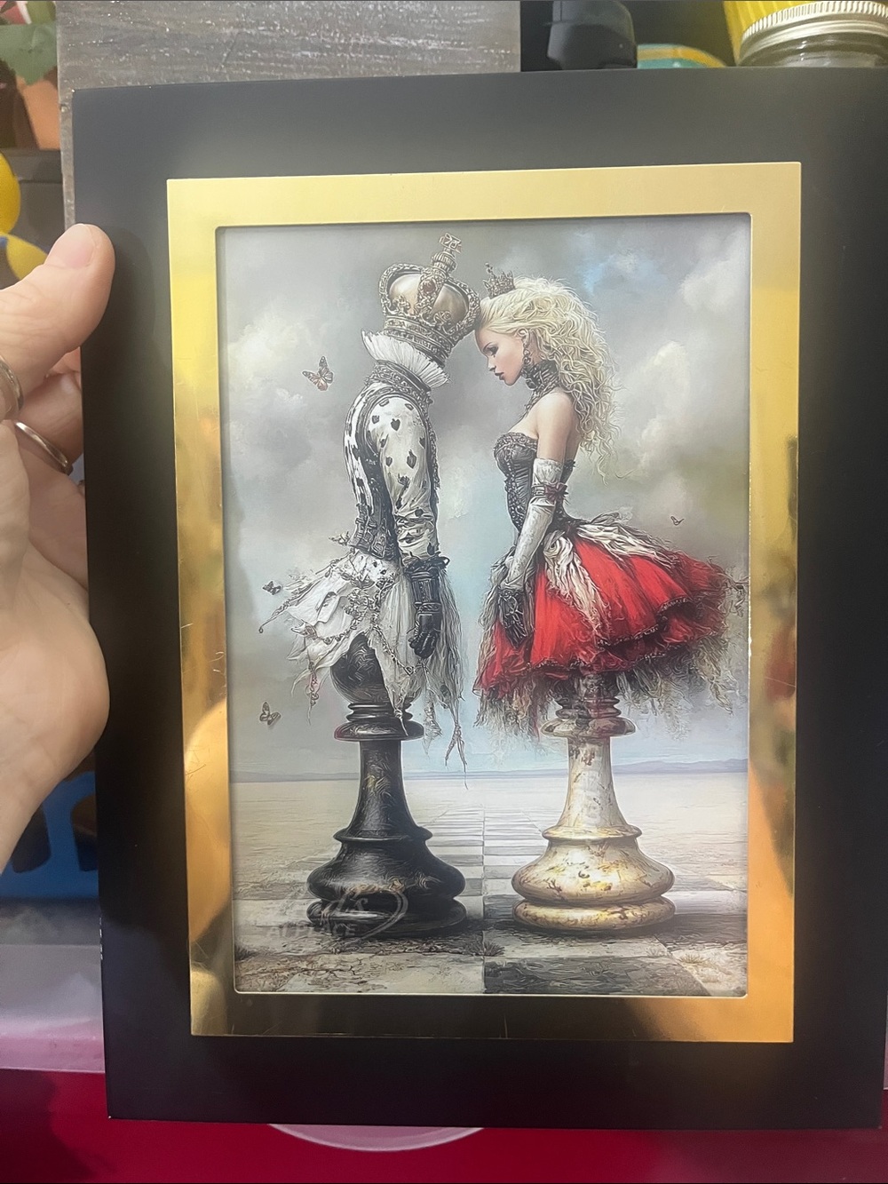 Check Mate as the King and Queen Butt Heads Framed 5 x 7 inch print black frame